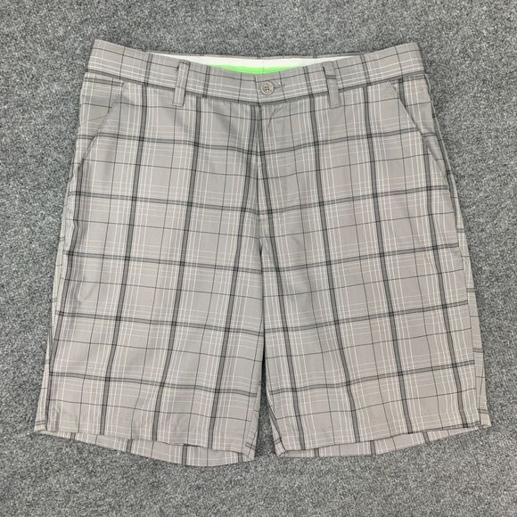 Greg Norman Shorts Mens 34 Gray Plaid Slim Fit Flat Front Tasso Elba Chino - Picture 2 of 9